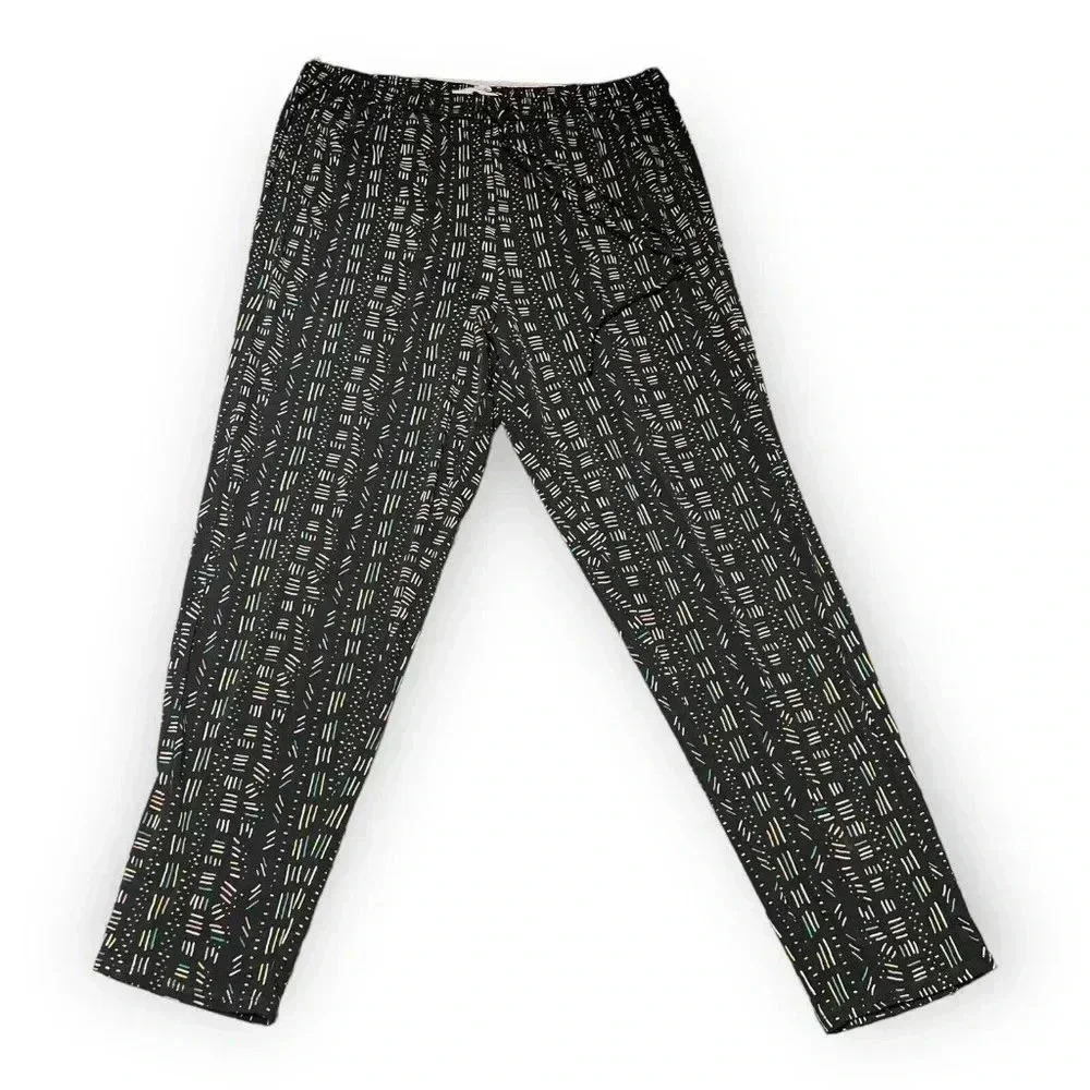BCBG Generation Womens Black Geometric Abstract Pull On Stretch Pants Sz L 80s
